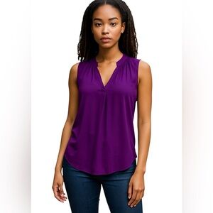 A.N.A. FLOWY SLEEVELESS TOP Size L Royal Purple Summer-y Lightweight V-Neck